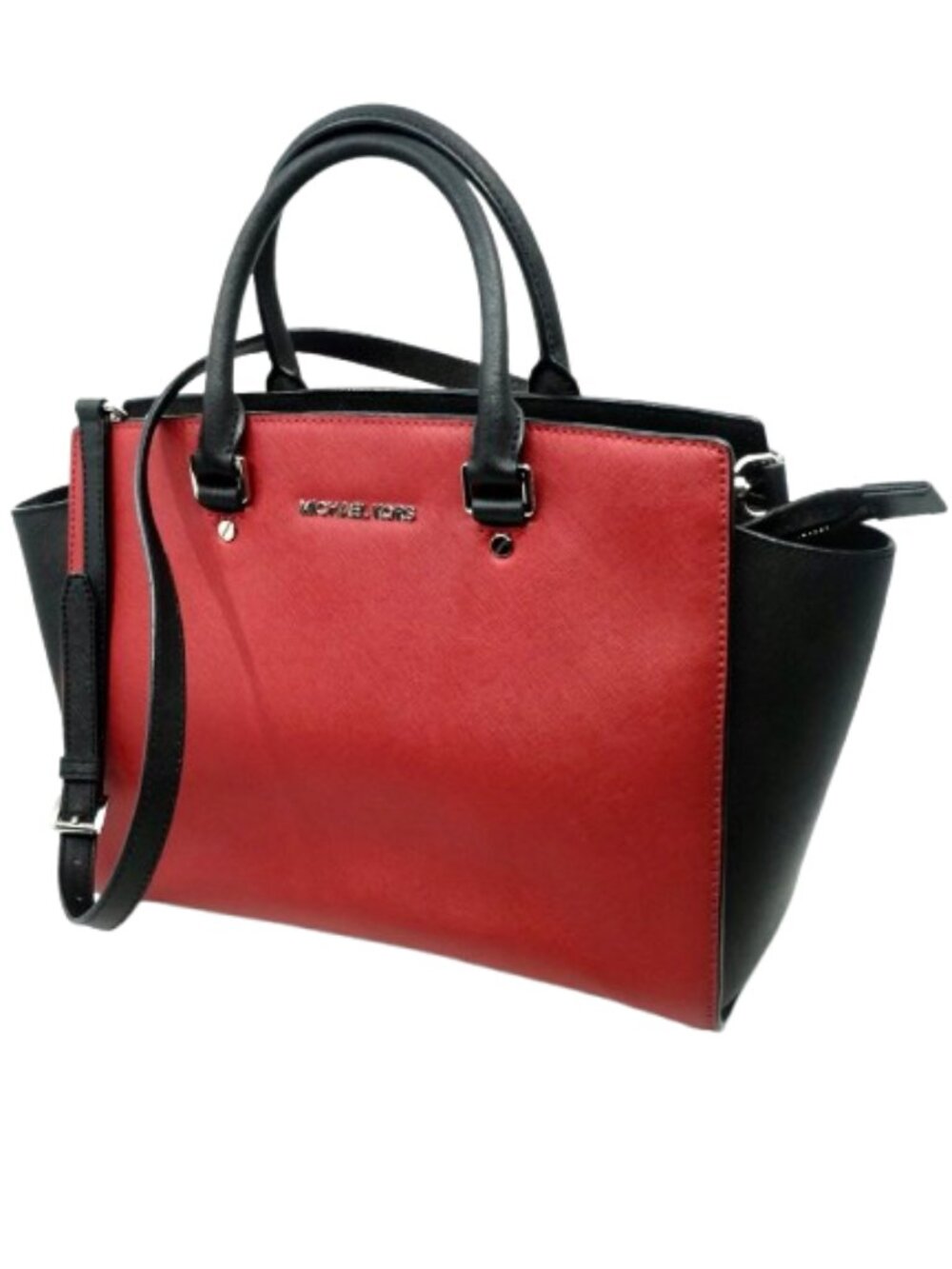 MICHAEL KORS~Selma~RED & BLACK SAFFIANO LEATHER SATCHEL CROSSBODY BAG